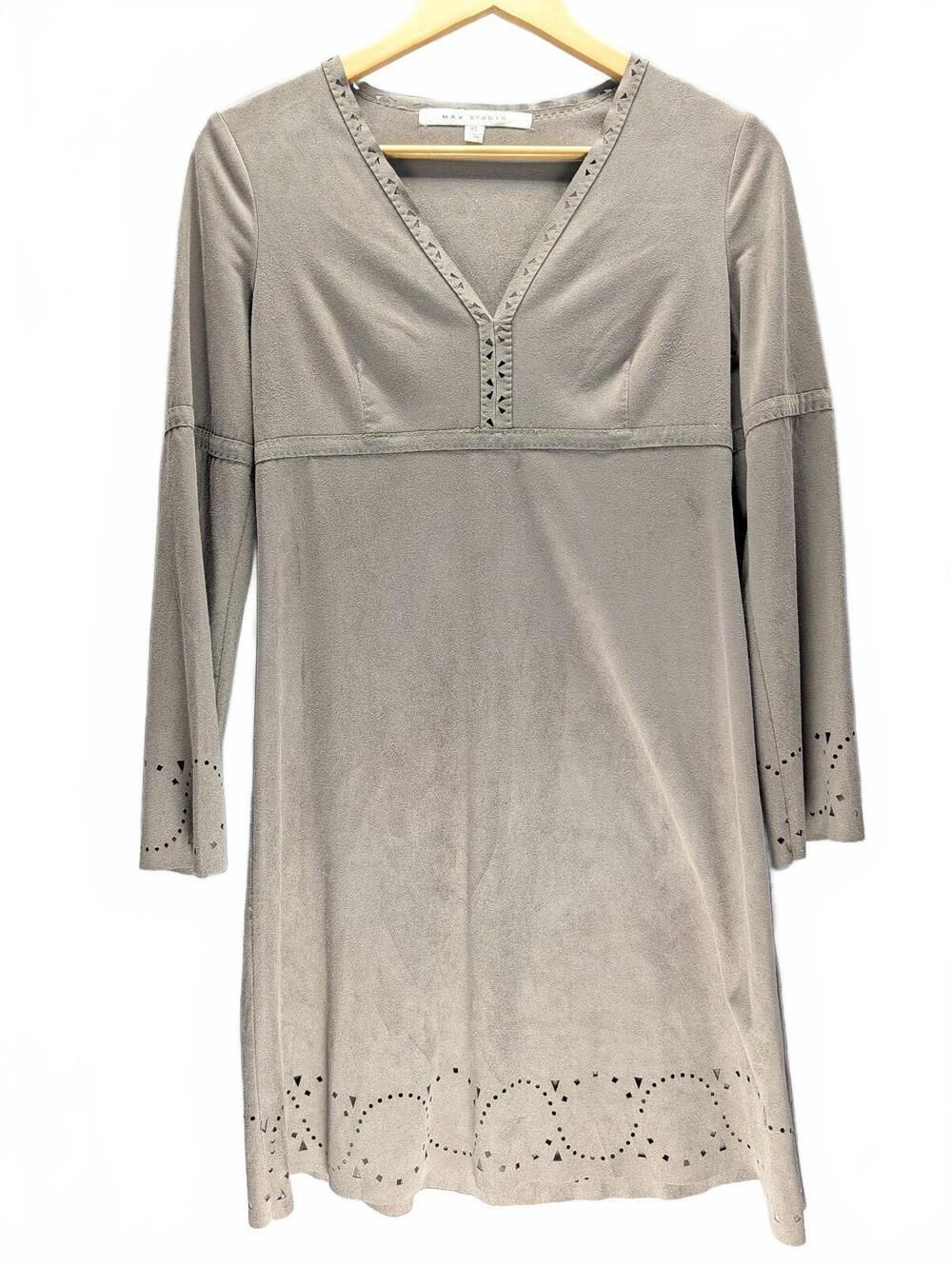 Max Studio Gray Suede-Like Long Sleeve Dress with Laser Cut